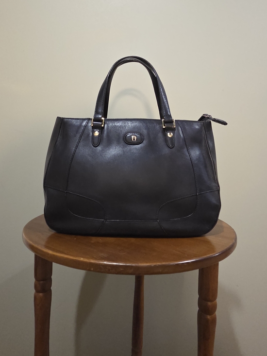 Etienne Aigner Handbags - Vintage Etienne Aigner Navy Leather Structured Tote
